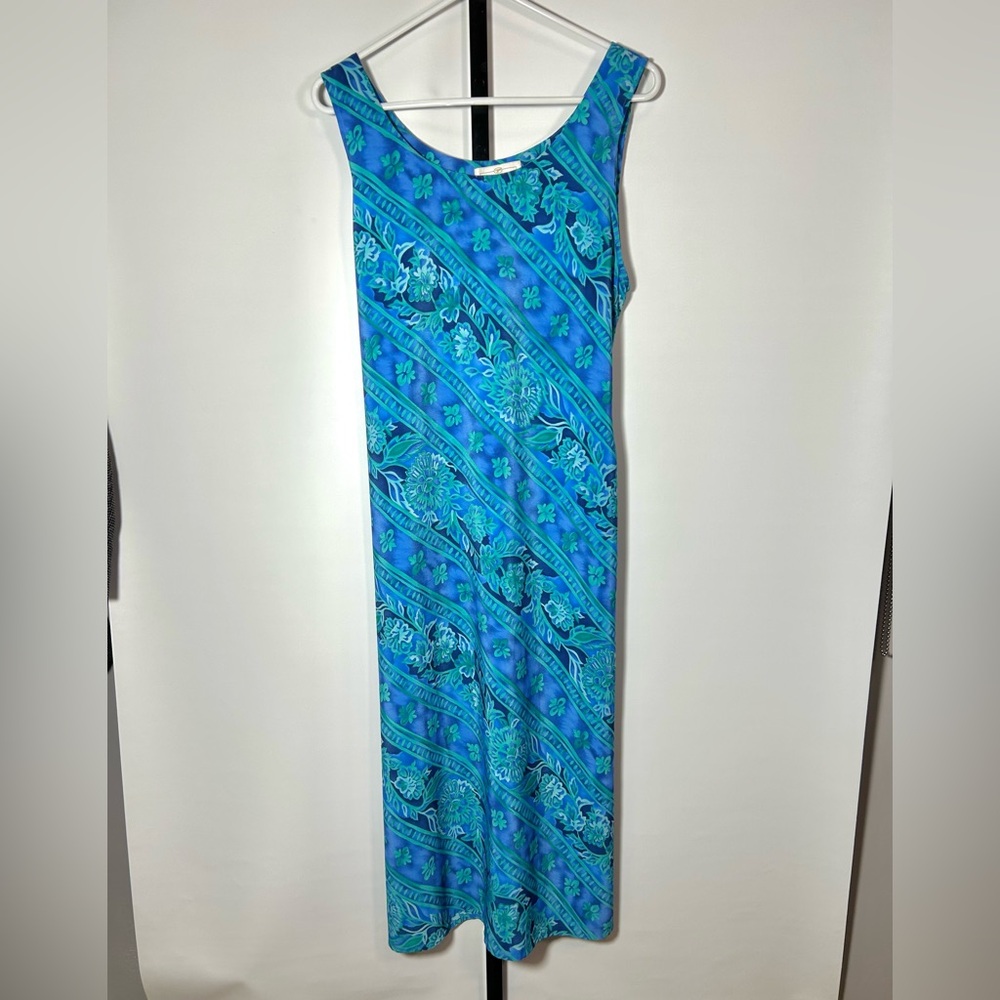 Worthington Sleeveless (Size?) Blue Green Paisley Floral Print Maxi Dress